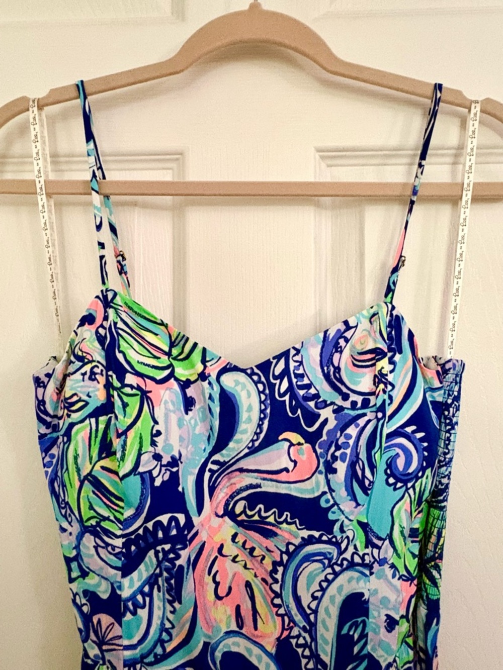 Lilly Pulitzer colorful Blue & Pink tropical Print midi Jumpsuit Sz 4